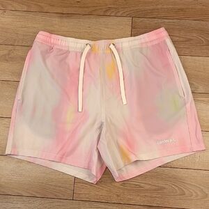 BAMBOO AVE Pink White Yellow Abstract Sz L Athletic Performance Workout Shorts‎